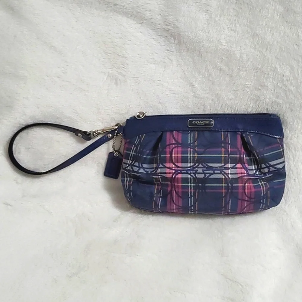 Coach Poppy Signature Tartan Plaid Wristlet